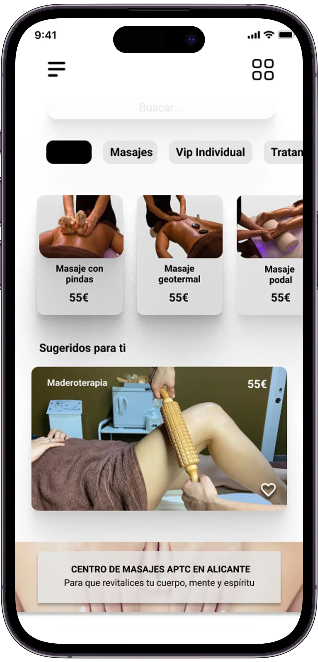 Massage app Dashboard